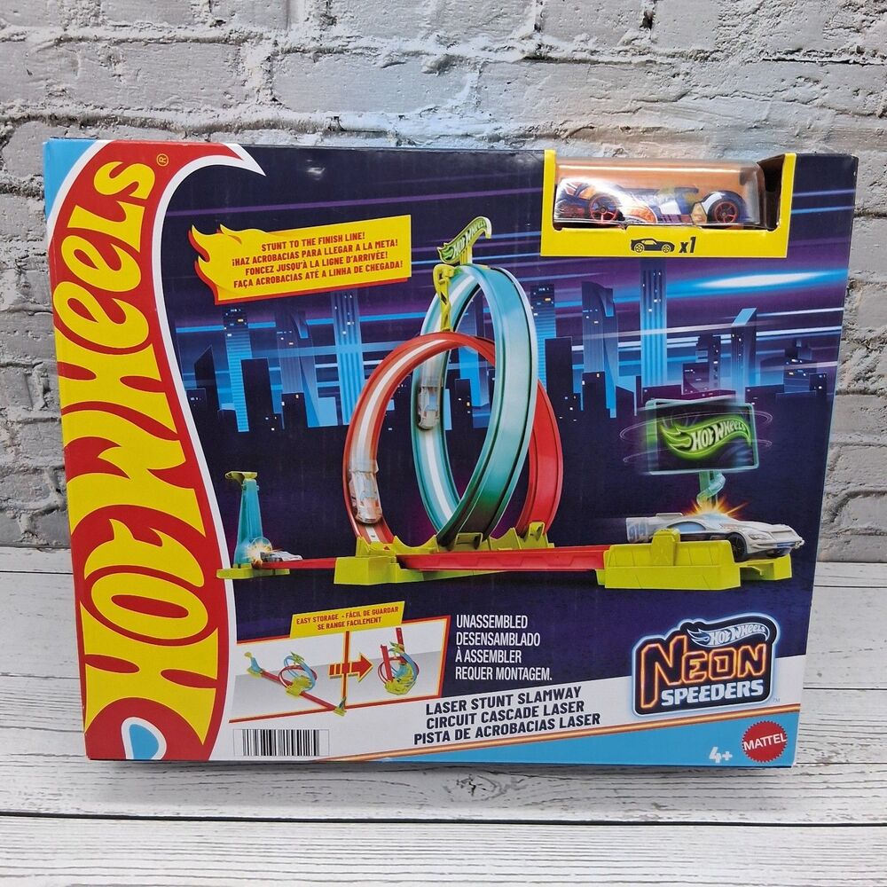Hot Wheels HPC05 Neon Speeders Track Set Laser Stunt Slamway Mattel (Damaged Box